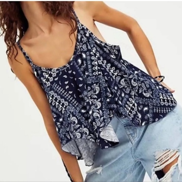 Free People Tops - NWT We The Free Women's Size M Blue Hey Girl Bandana Tank Top 100% Cotton